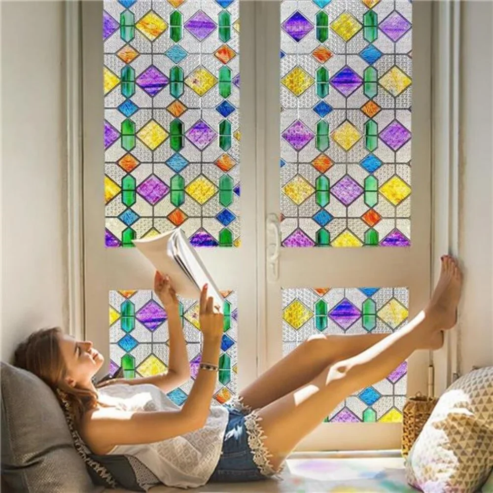 Window Privacy Film Stained Glass Peel and Stick, Rainbow, 16.9 x 39.4 inch